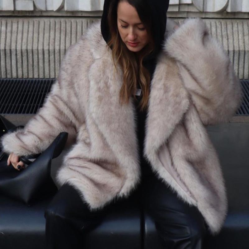 New Toka Faux  Fur Coat Women's Mid-Length Elegant Lapel Loose Internet Hot Plush Coat Womenswear Jackets